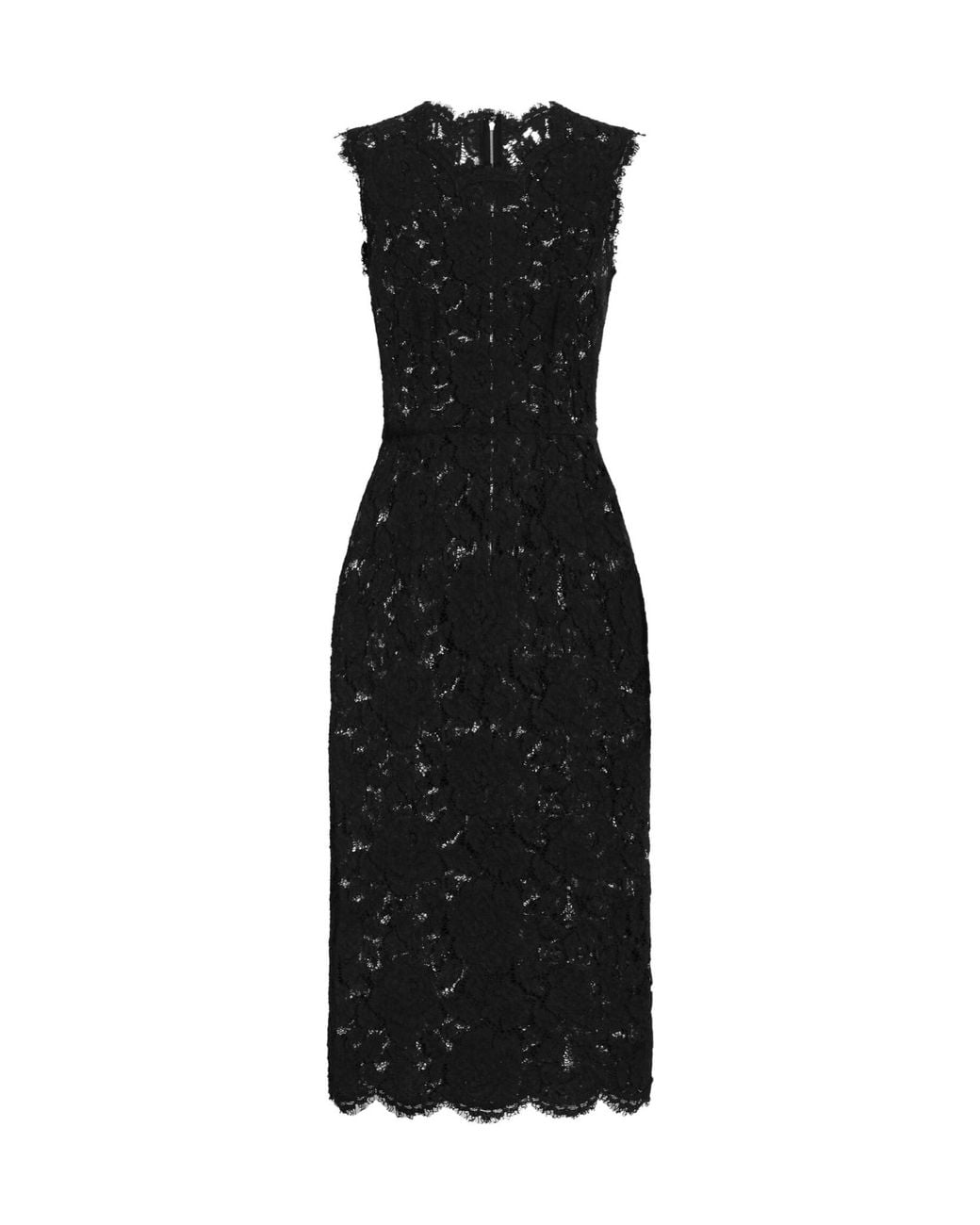 Dolce & Gabbana Black Floral-Lace Scallop Edge Sleeveless Midi Dress