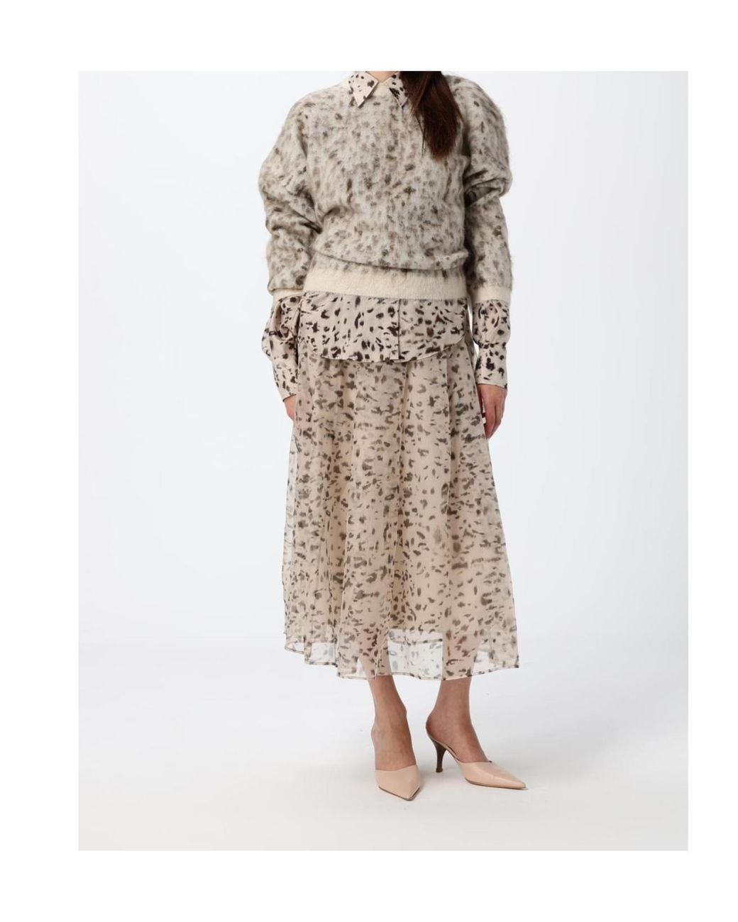 Brunello Cucinelli Brown Flared Midi Skirt