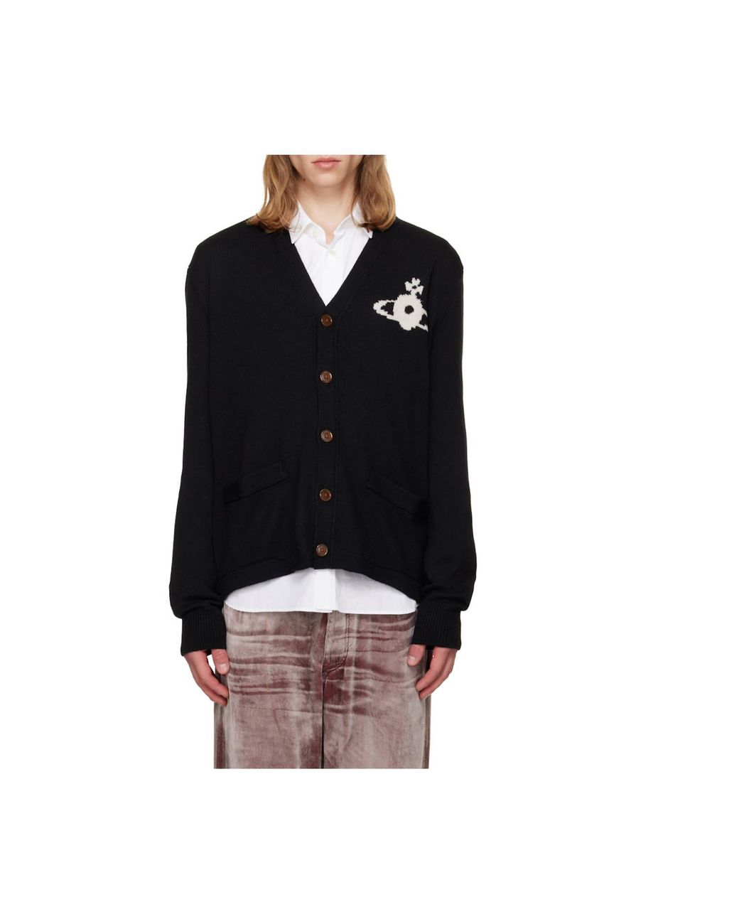 Vivienne Westwood Black Orb Logo V-Neck Cardigan for men