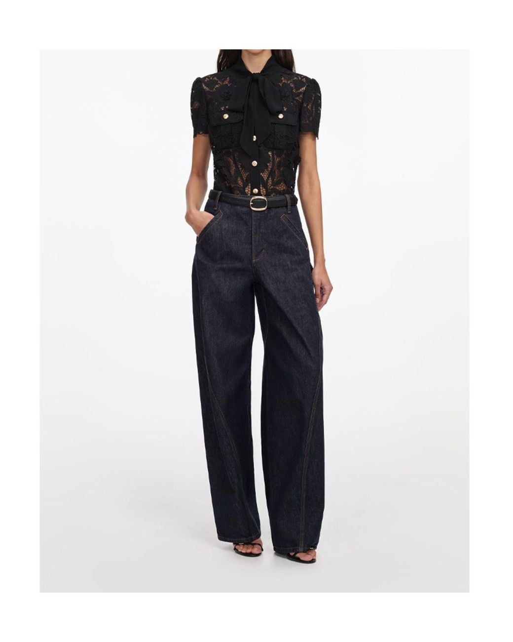Self-Portrait Black Lace Tie Neck Top