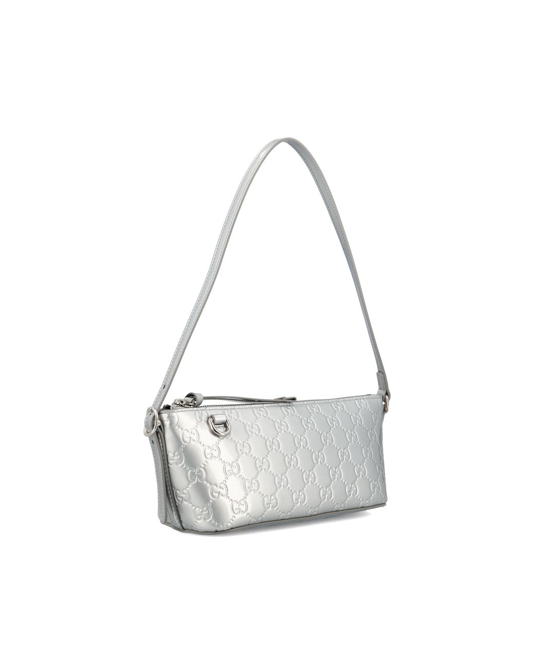 Gucci White Gg Emblem Metallic Small Shoulder Bag