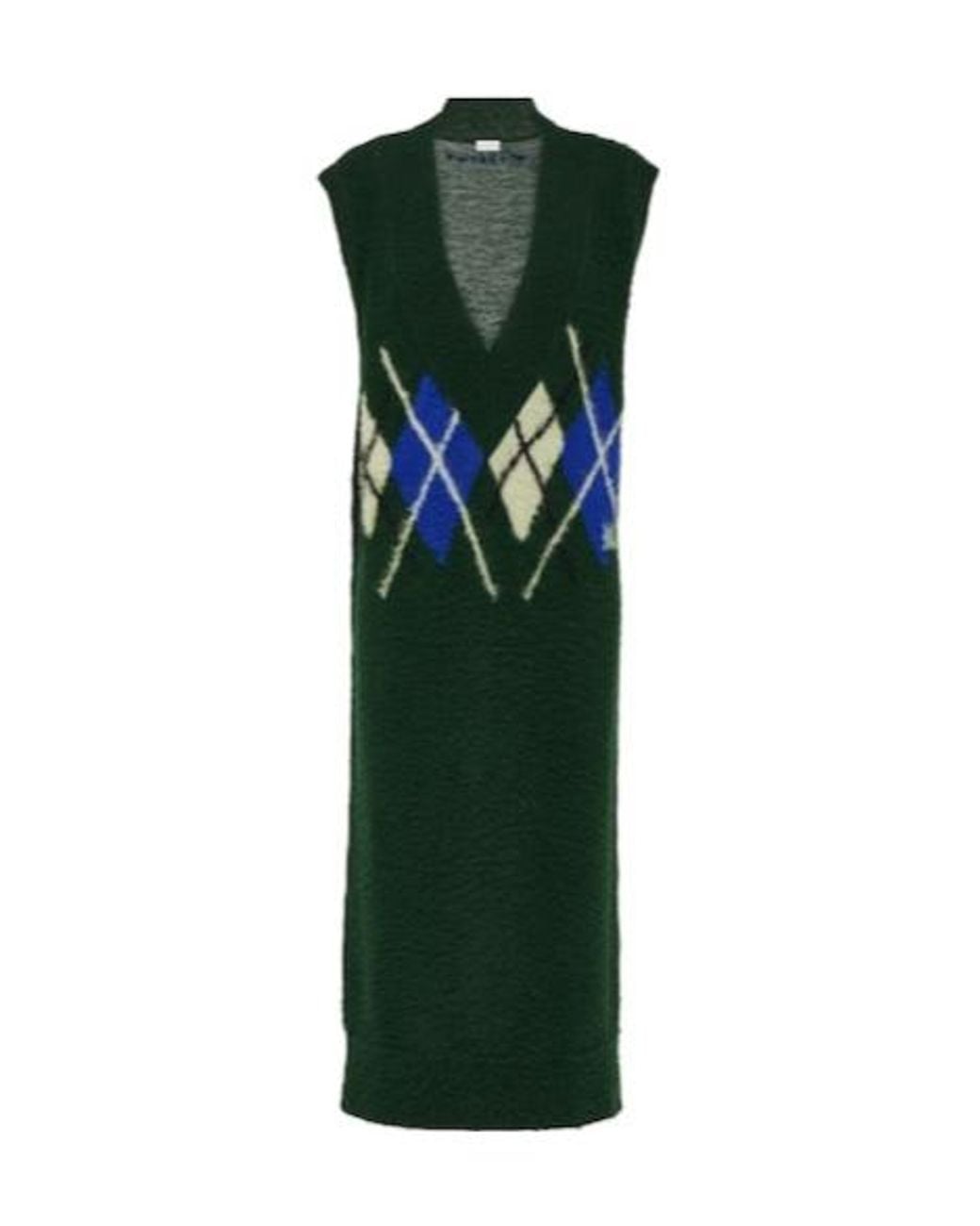 Burberry Green Argyle Wool Maxi Dress