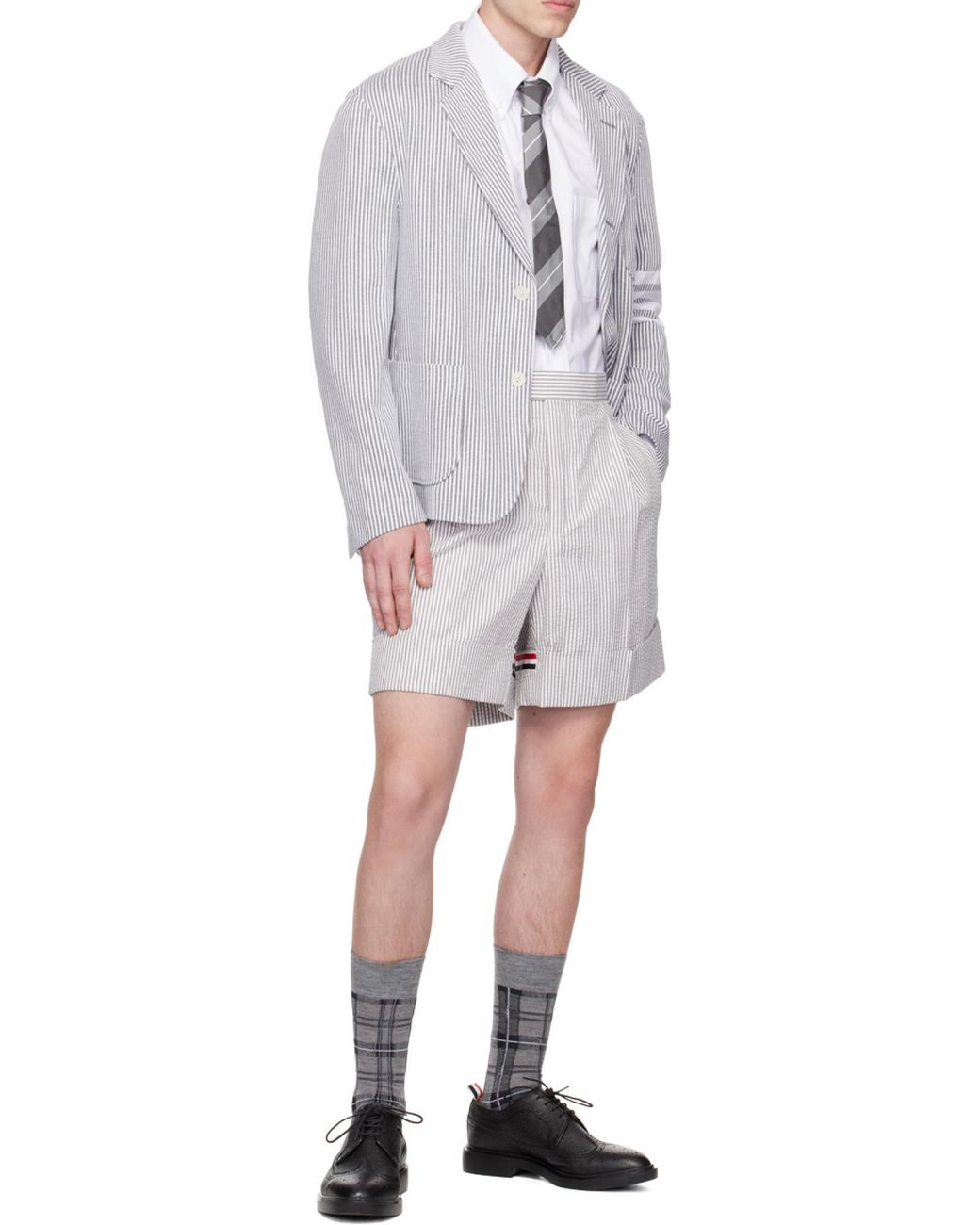 Thom Browne Gray 4-Bar Striped Single-Breasted Blazer for men