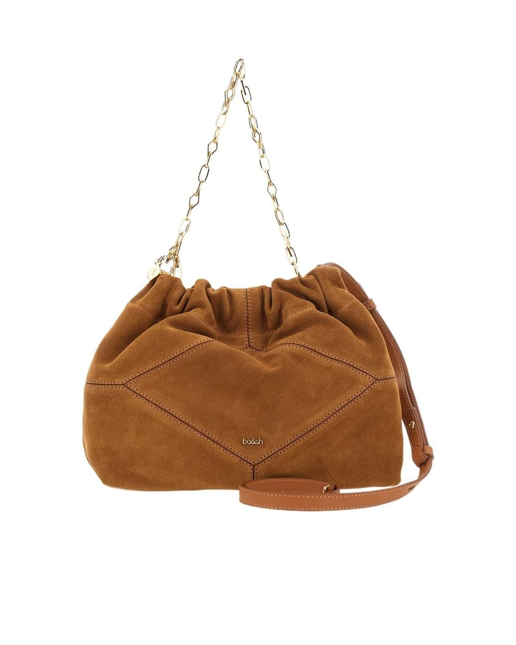 Ba&sh Brown Ruched Chain Strap Shoulder Bag
