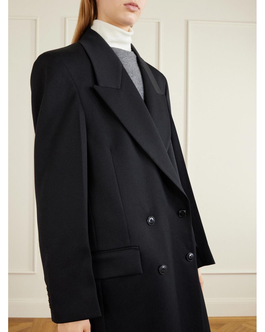 Rohe Black Double-Breasted Wool Coat