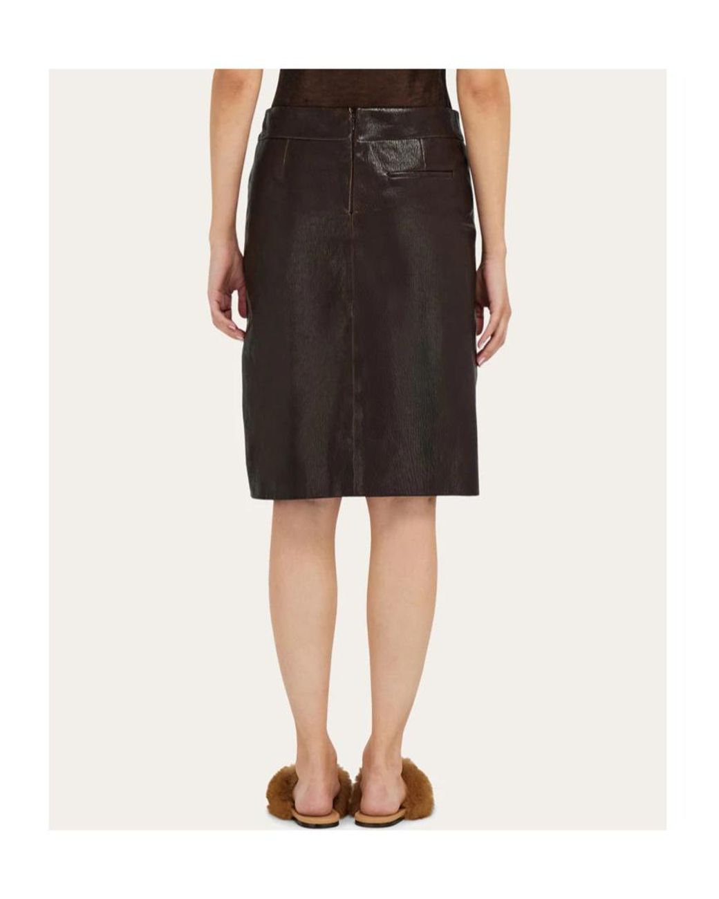 Ferragamo Black Midi Leather Skirt
