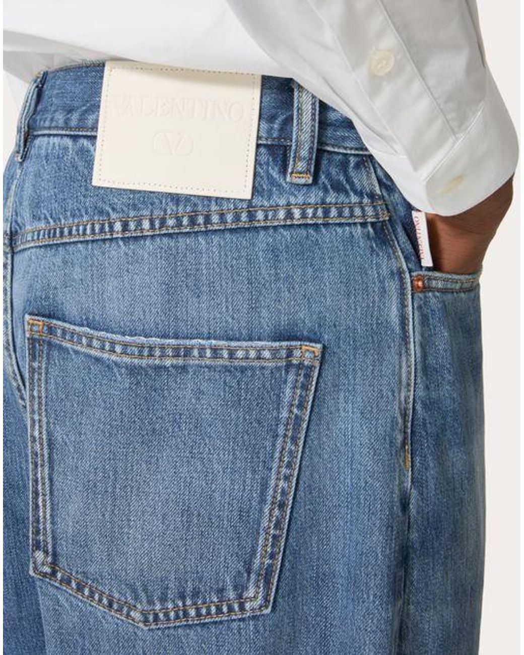 Valentino Blue Logo Patch Cropped Jeans for men