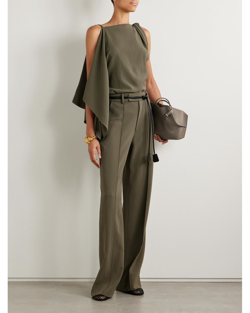 Proenza Schouler Green Asymmetric Draped Crepe Top