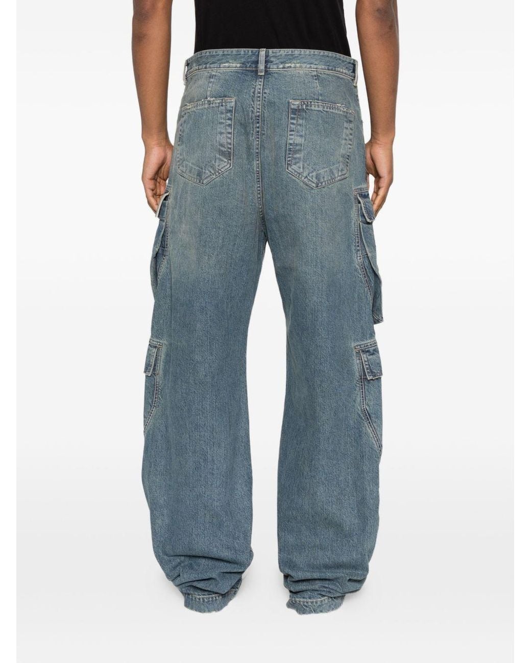 Rick Owens Blue Distressed Relaxed-Fit Cargo Jeans for men