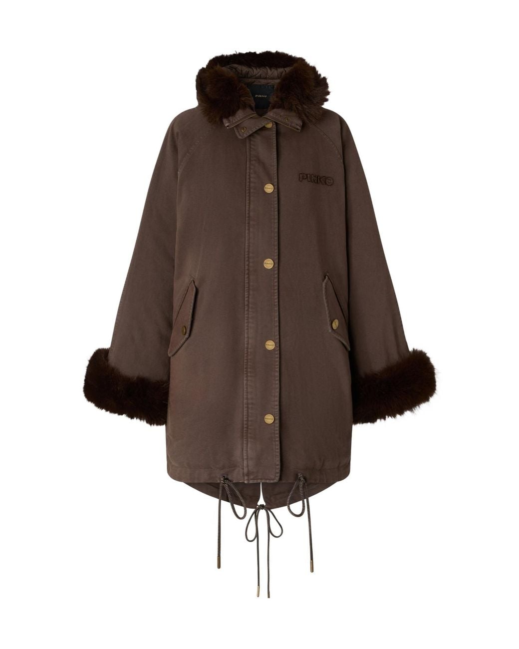 Pinko Brown Patria Faux Fur Trim Parka Coat