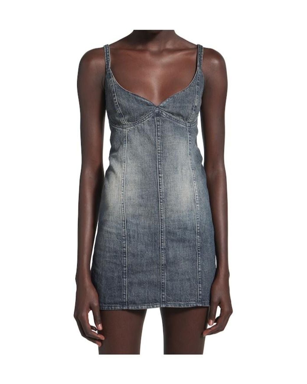 Balenciaga Gray Corseted Denim Mini Dress