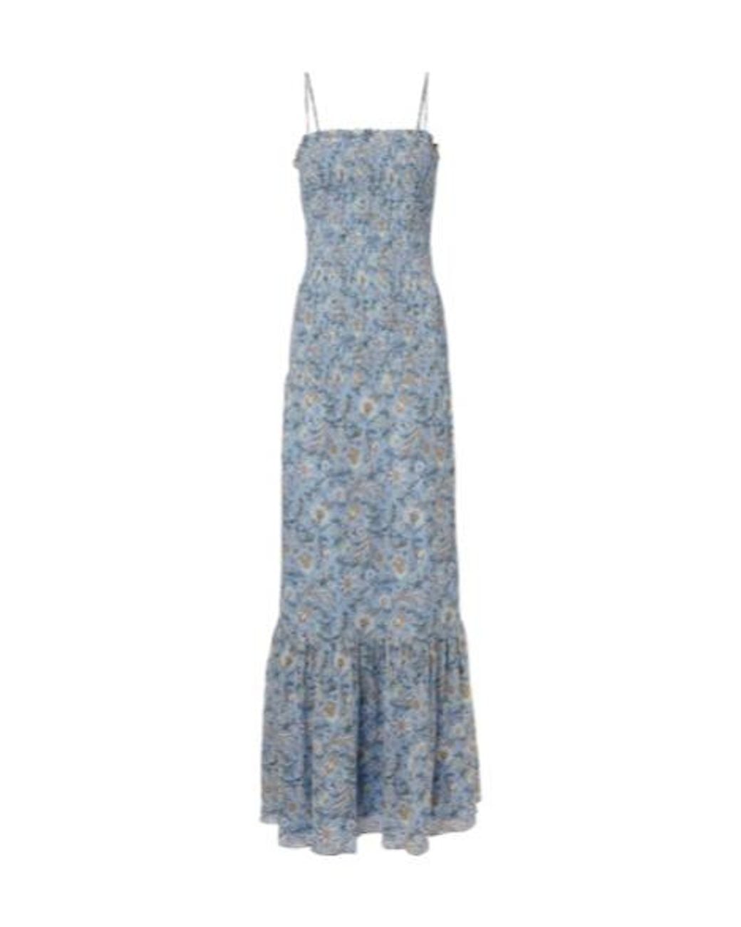 Veronica Beard Blue Clem Floral Cotton And Silk Maxi Dress