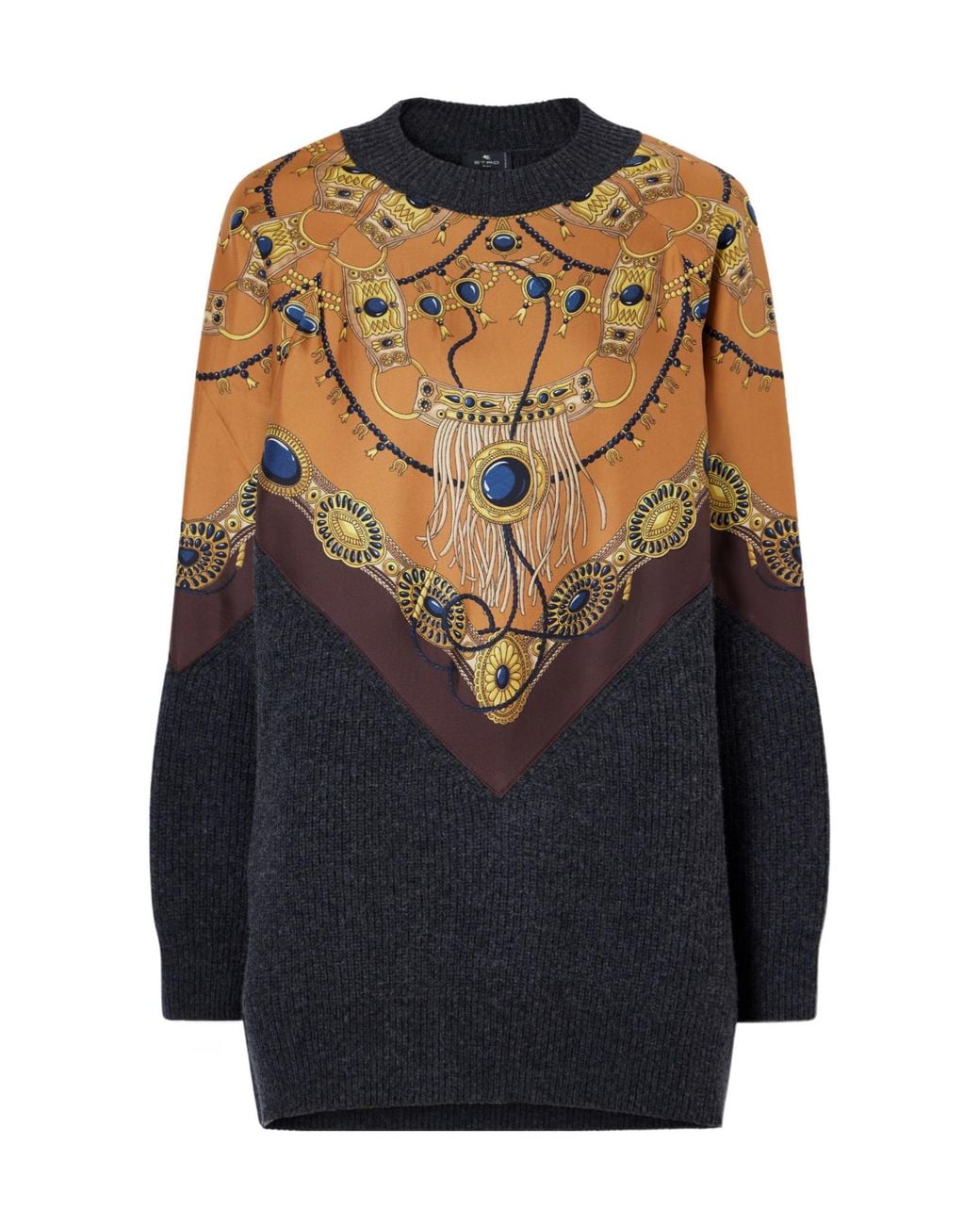 Etro Black Printed Silk-Trimmed Wool And Cashmere-Blend Sweater