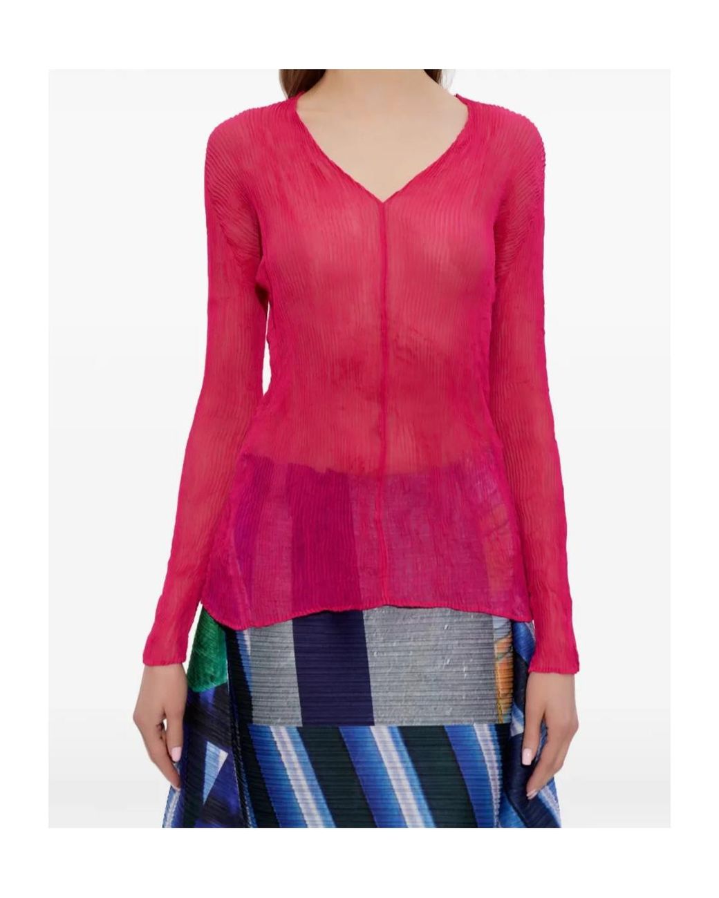 Issey Miyake Red Chiffon Twist 1 Top