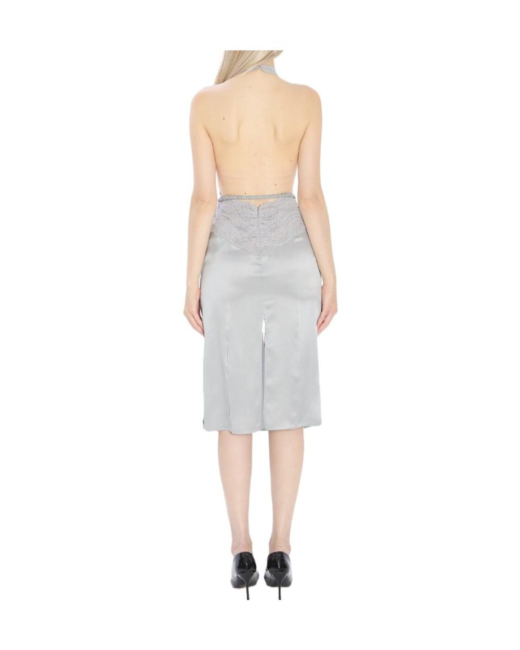Gucci Gray Lace Detailed Satin Dress