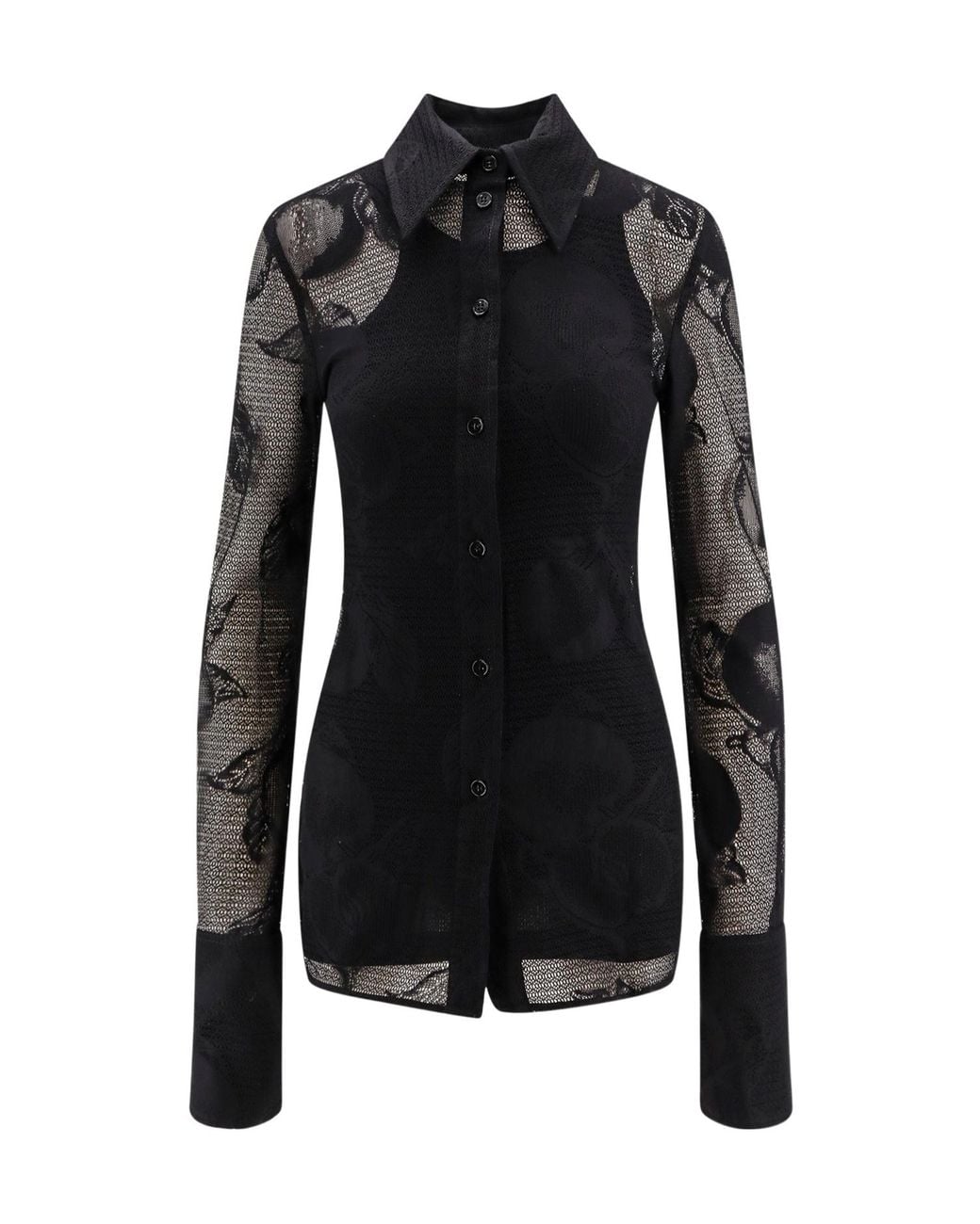 Sportmax Black Lace Detailed Long-Sleeved Top