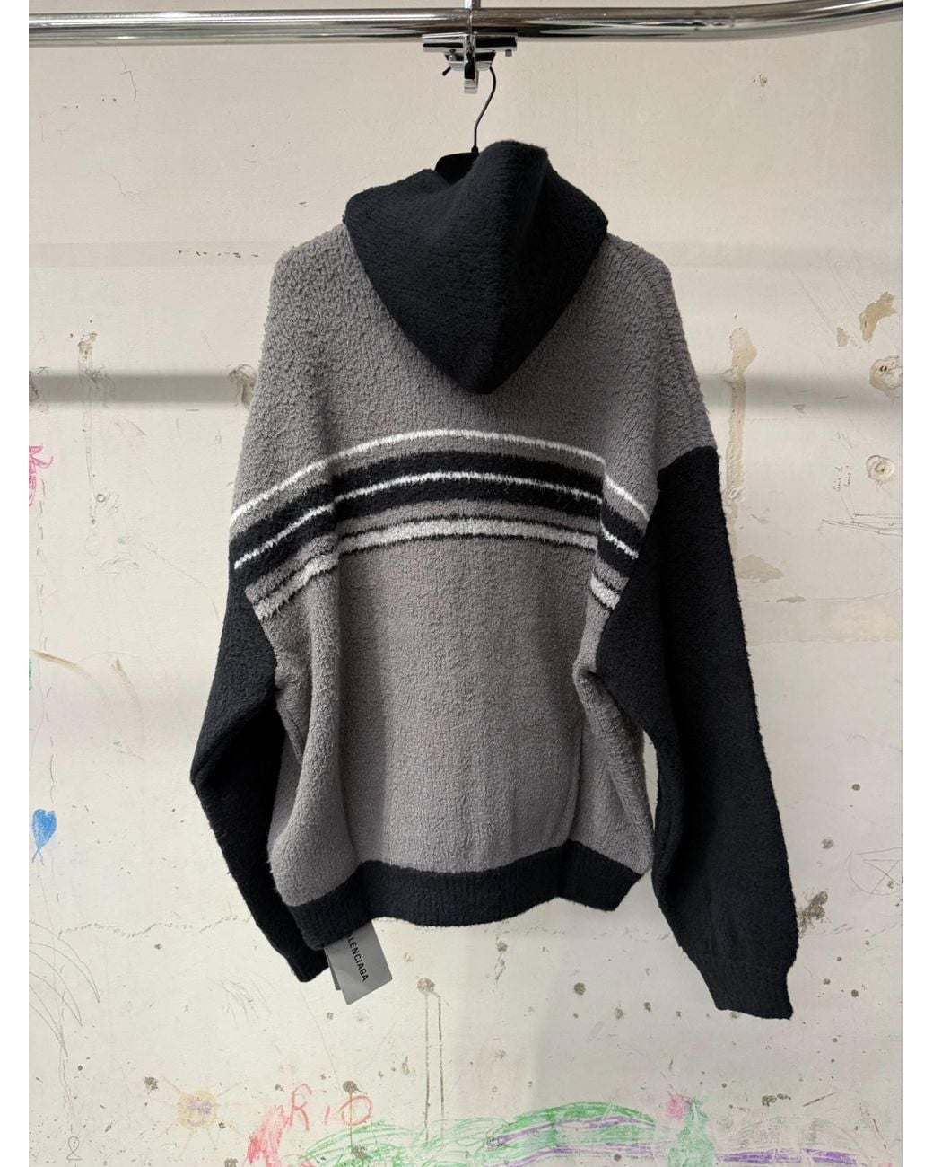Balenciaga Gray Logo Embroidered Zip-Up Knit Jacket for men