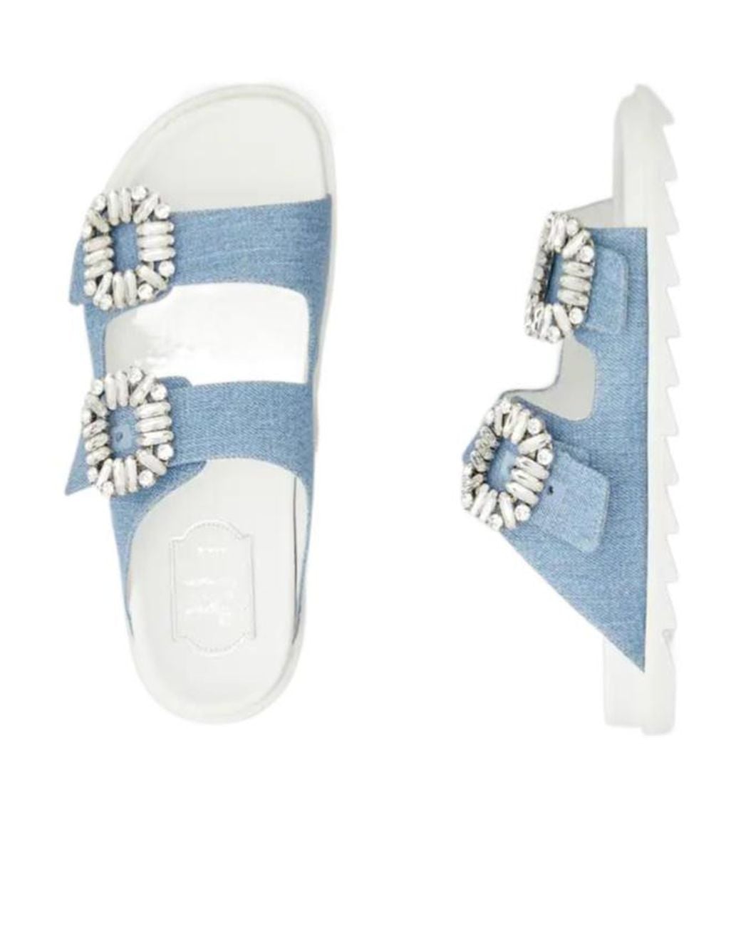 Roger Vivier Blue Slidy Viv' Strass Buckle Mules