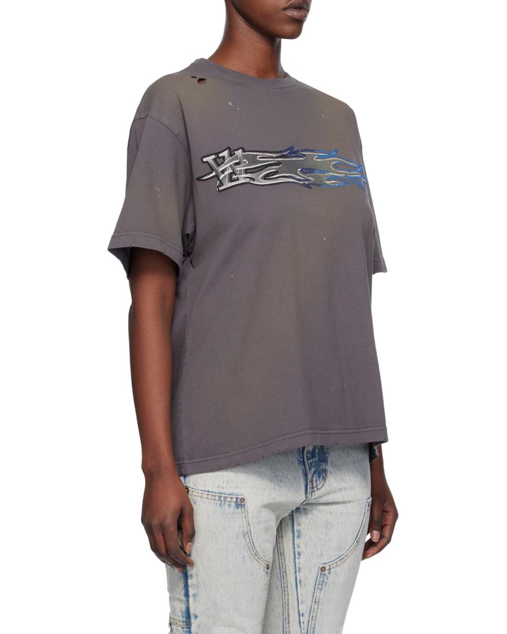we11done Black Graphic-Print Cotton T-Shirt for men
