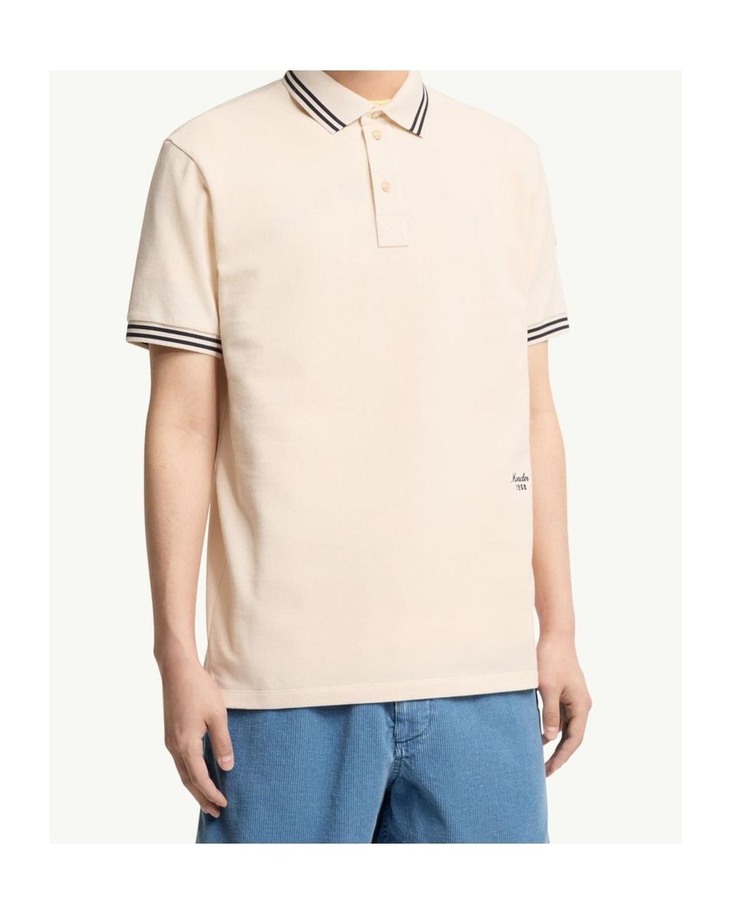 Moncler Natural Tipped Trim Logo Polo Shirt for men