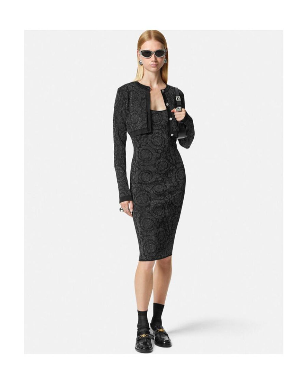 Versace Black Midi Dress Viscose, Polyamide, Metallic Polyester, Elastane