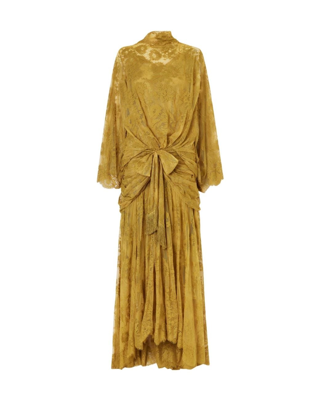 Zimmermann Metallic Bow-Detail Gathered Lace Gown