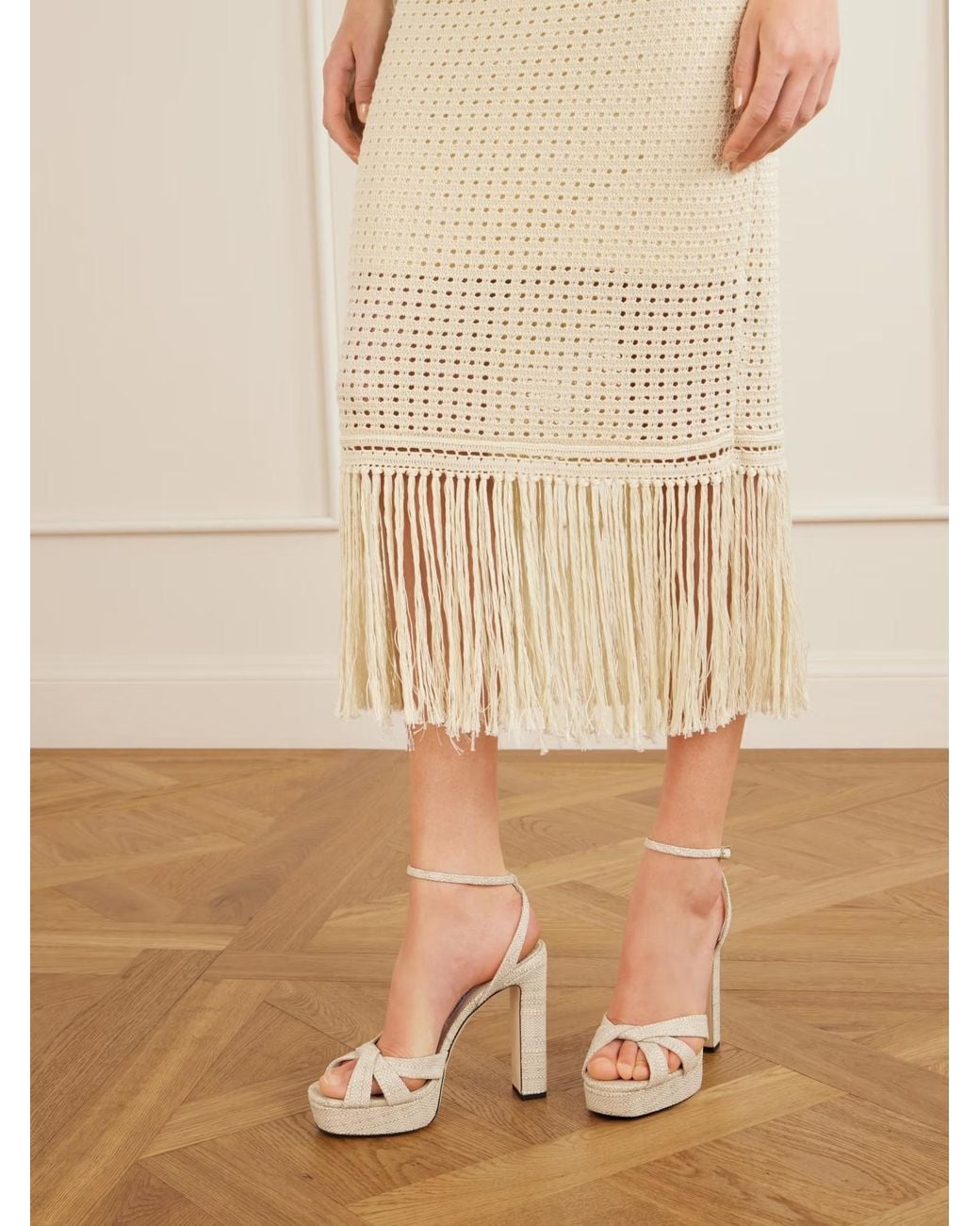 Jimmy Choo White Kove 120 Raffia Platform Sandals