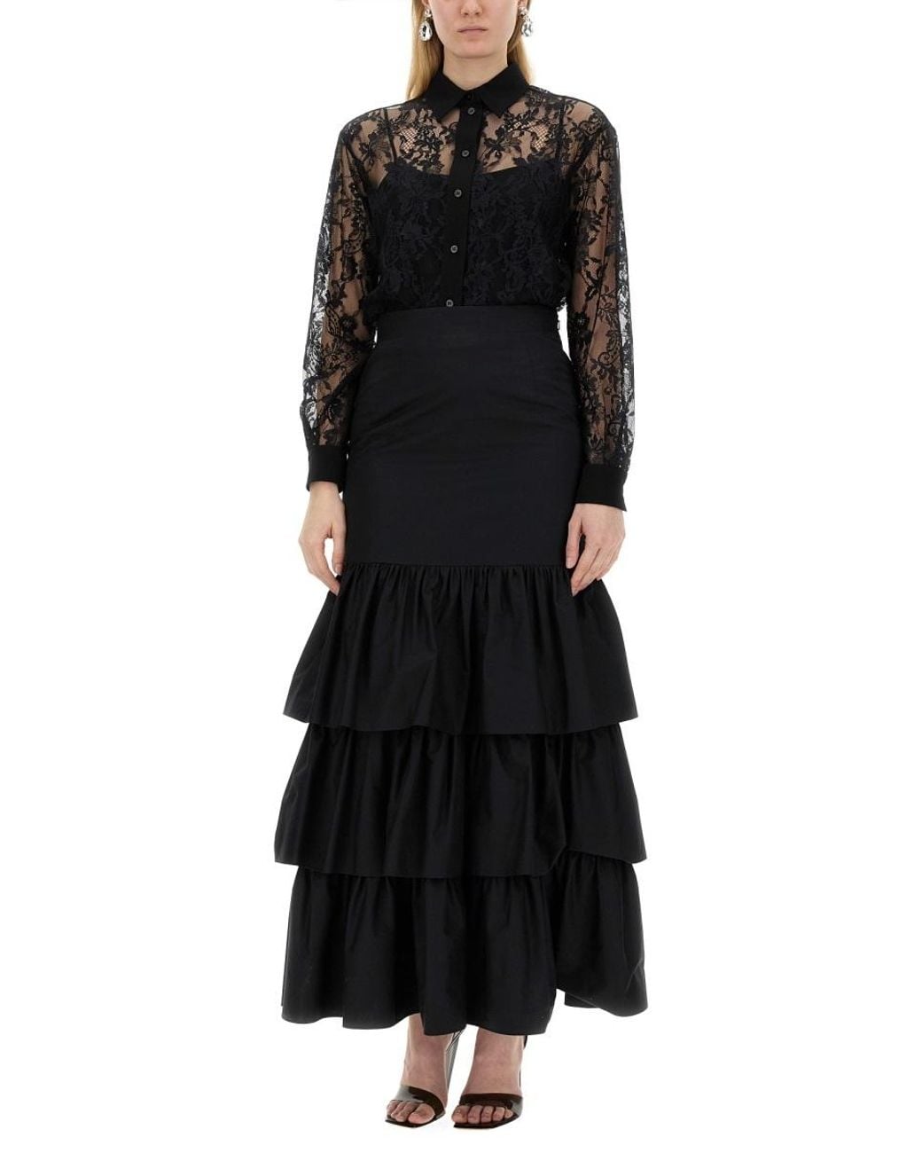 Moschino Black Lace Lapel Blouse
