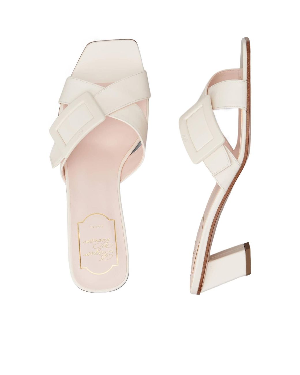 Roger Vivier White Lacquered Buckle Mules