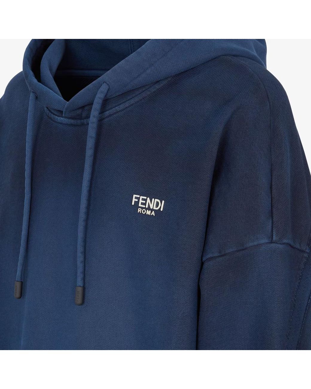 Fendi Blue Logo Lettering Drawstring Hoodie for men