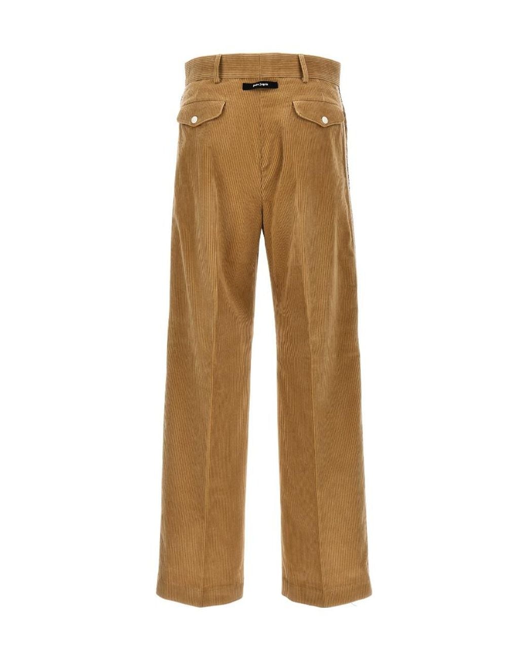 Palm Angels Natural Side Stripe Detailed Corduroy Pants for men