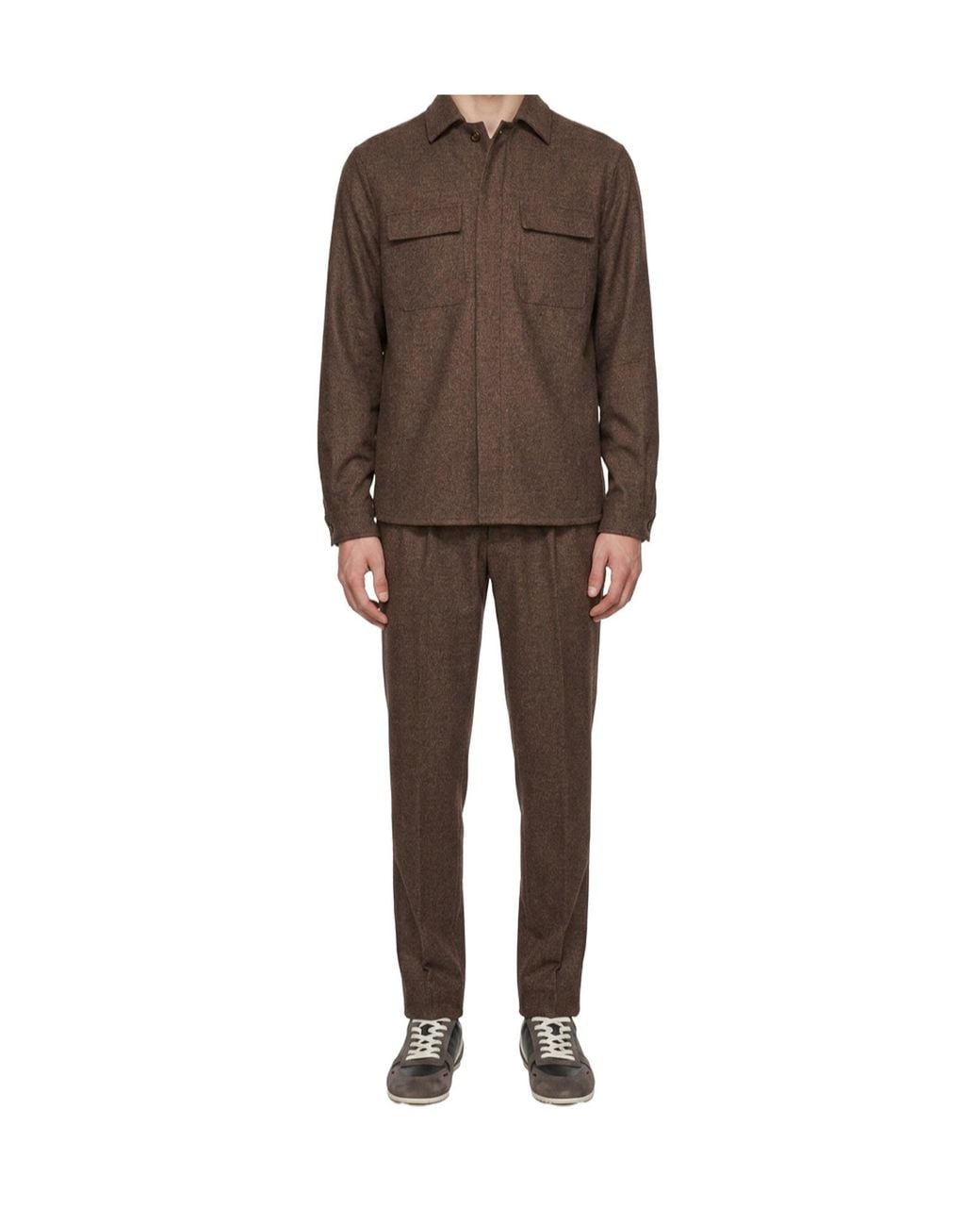 Eleventy Brown Pleated-Detail Two-Piece Suit for men