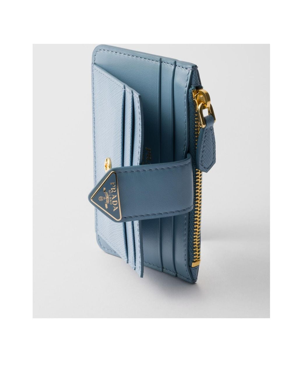 Prada Blue Saffiano And Smooth Leather Card Holder