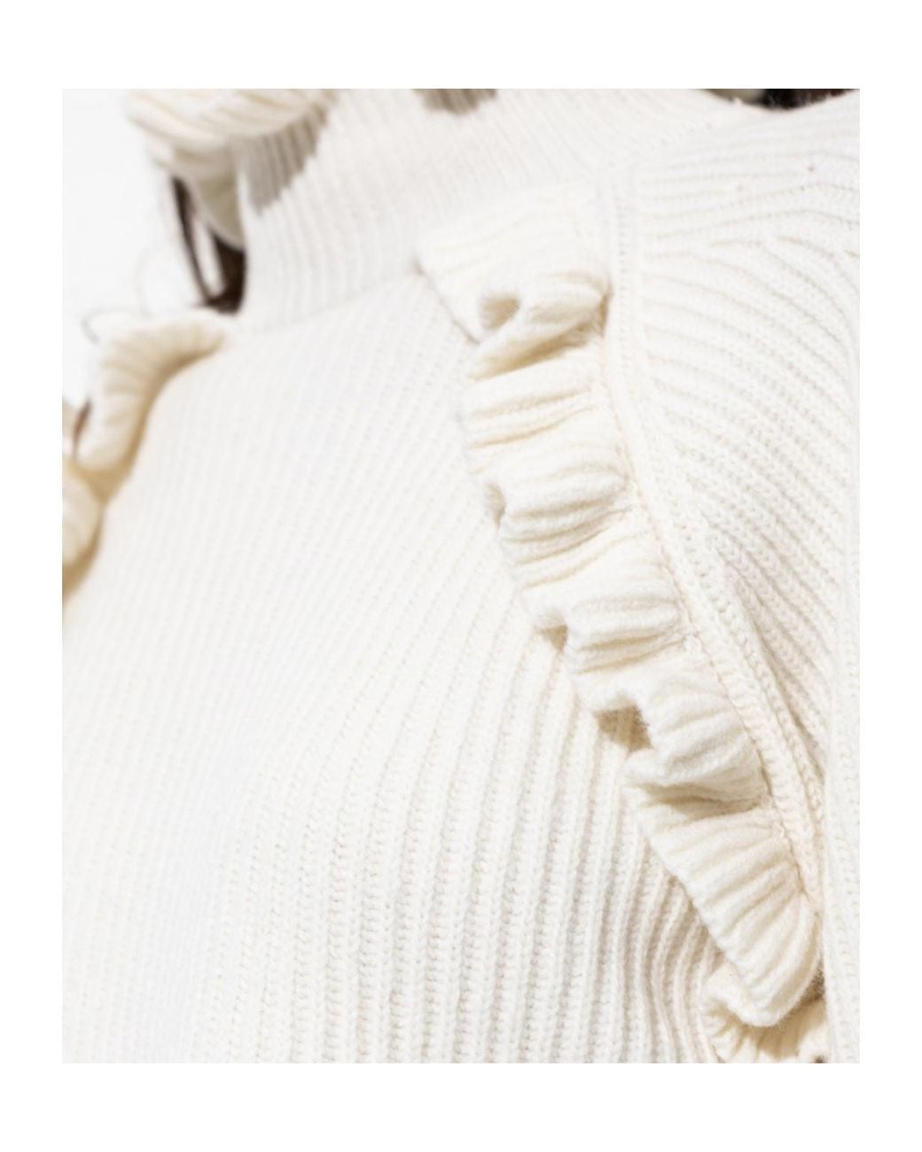 Blumarine White Ruffled High-Neck Knitted Sweater
