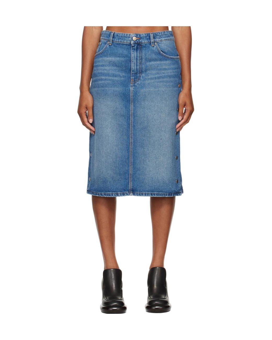 Stella McCartney Blue Snap Denim Midi Skirt