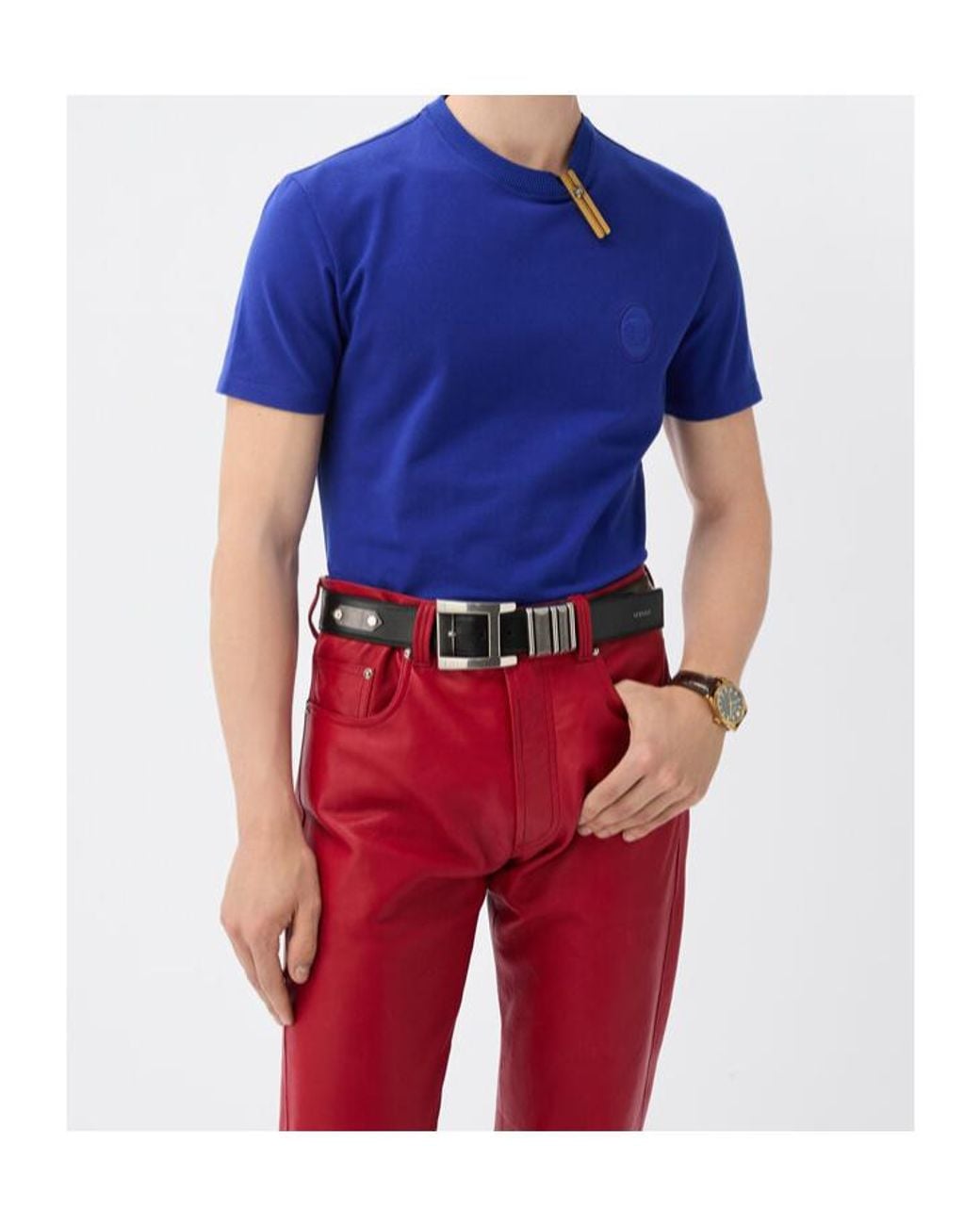 Versace Blue Logo Patch T-Shirt for men