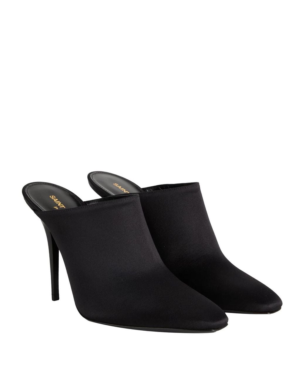 Saint Laurent Black Satin Pointed-Toe Mules
