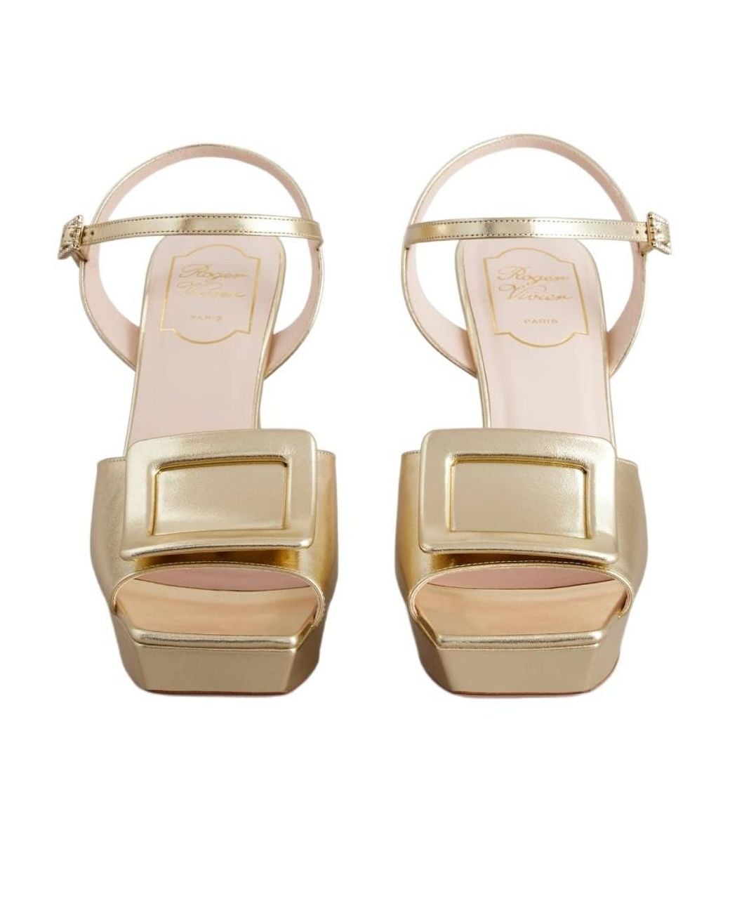 Roger Vivier Metallic Covered Buckle Platform Sandals