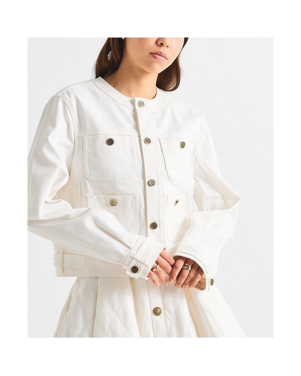 Balmain White Solid-Color Denim Jacket