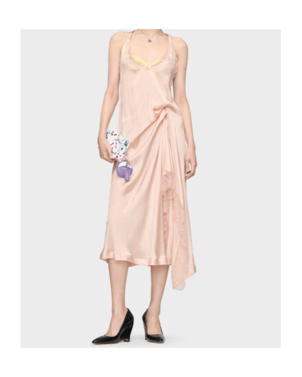 Maison Margiela Pink Lace Trim Silk Satin Midi Dress