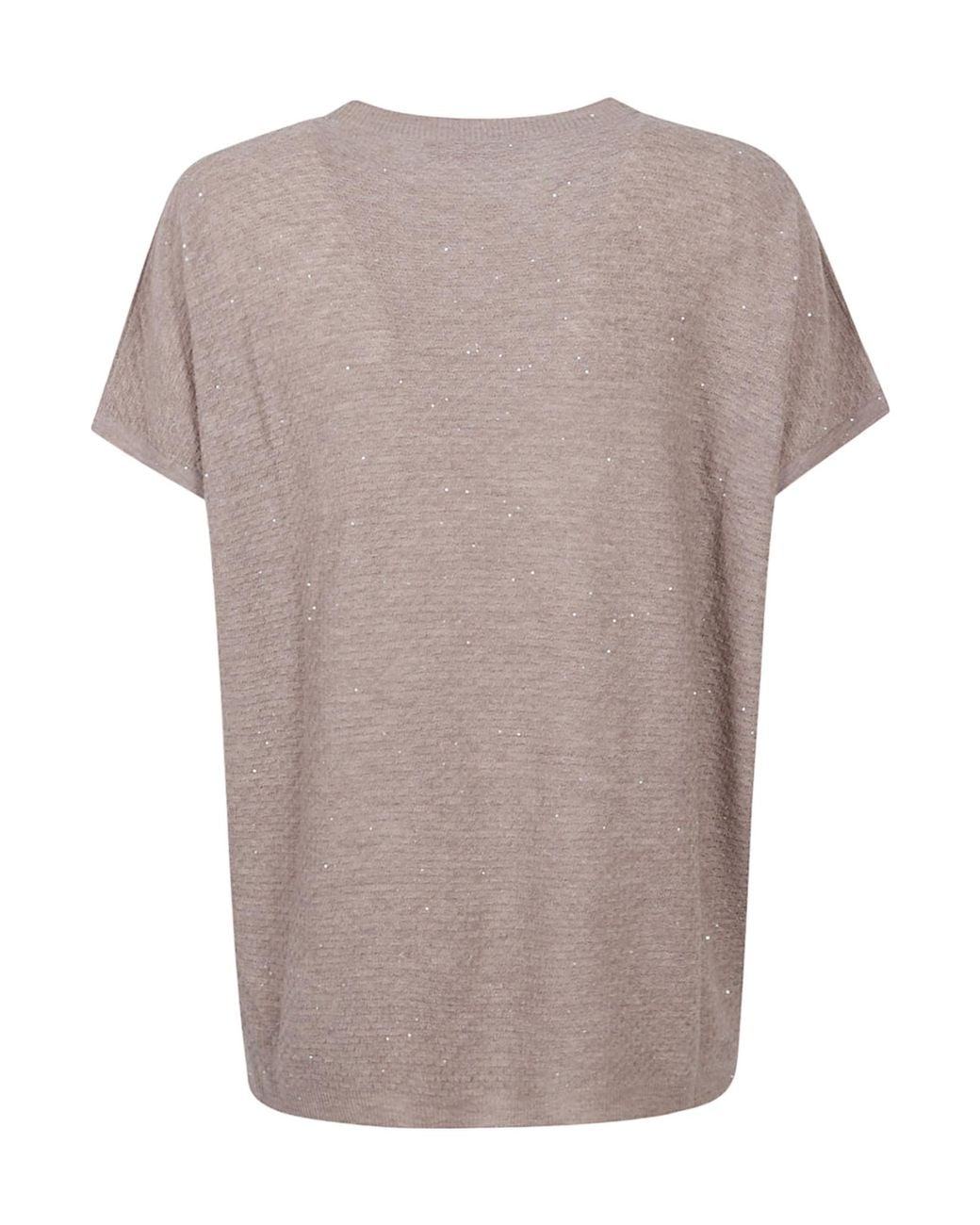 Fabiana Filippi Gray Embroidered Cap-Sleeve Knitted Top