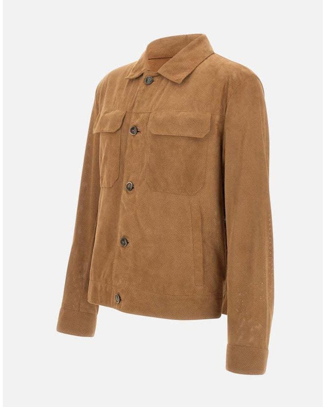 Boss Brown Perforated Button-Up Jacket for men