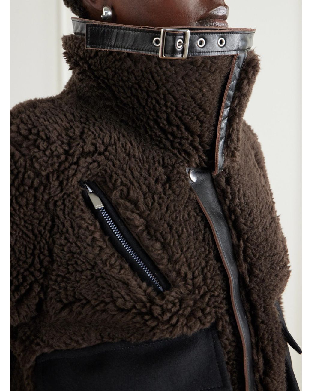 Sacai Black Cropped Shearling-Effect Jacket