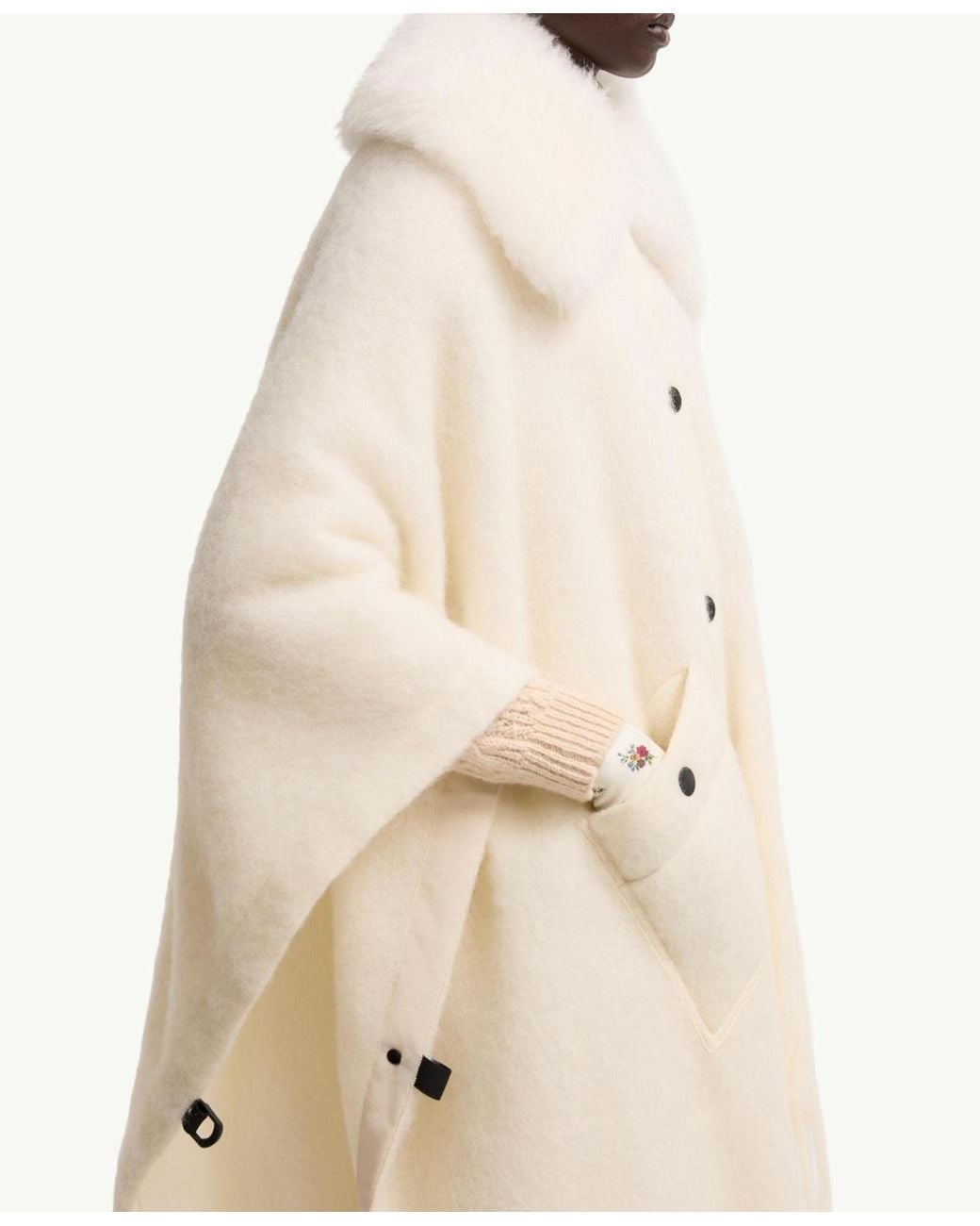 Moncler Natural Shearling Collar Mohair, Alpaca Wool Blend Cape