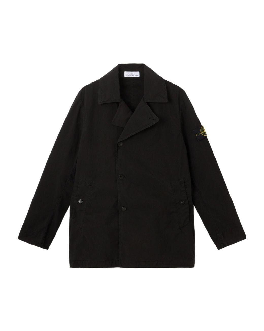 Stone Island Black Short Trench Coat With Matt Appearance And Anti-Drop for men