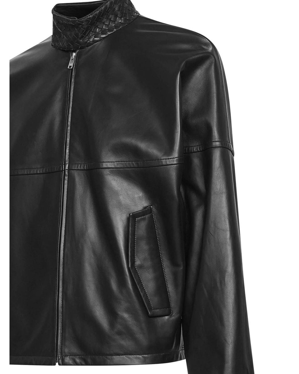 Bottega Veneta Black Long Sleeve Leather Jacket for men
