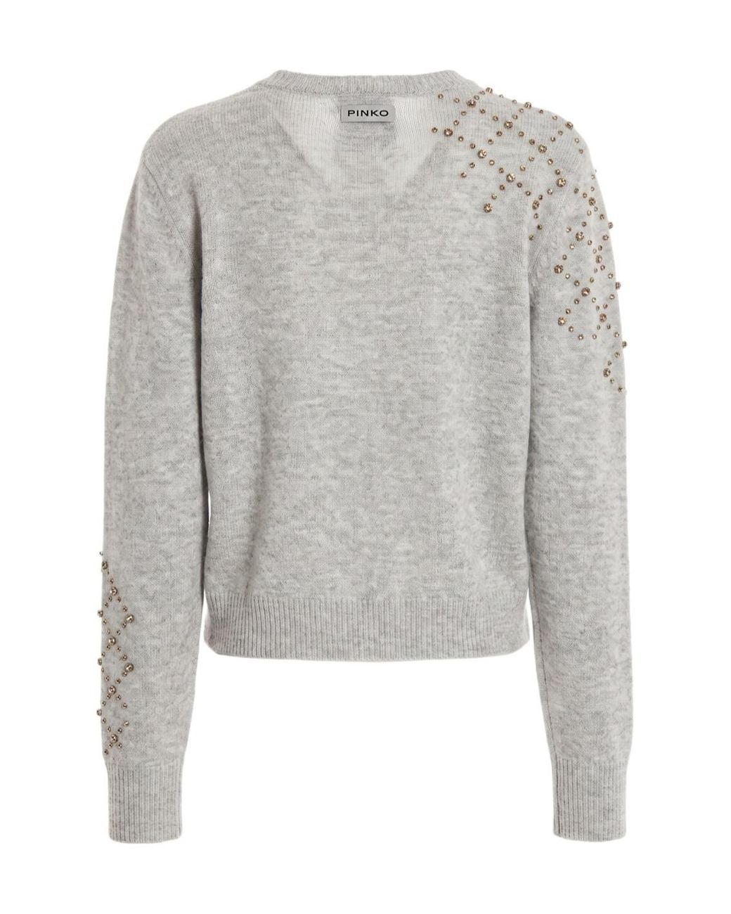 Pinko Gray Crystal-Embellished Wool Sweater