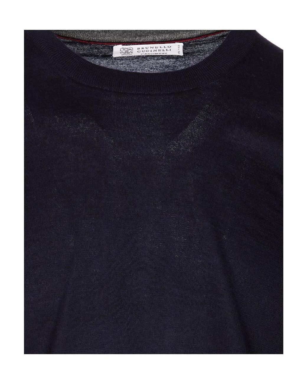 Brunello Cucinelli Blue Logo Round-Neck Sweater for men