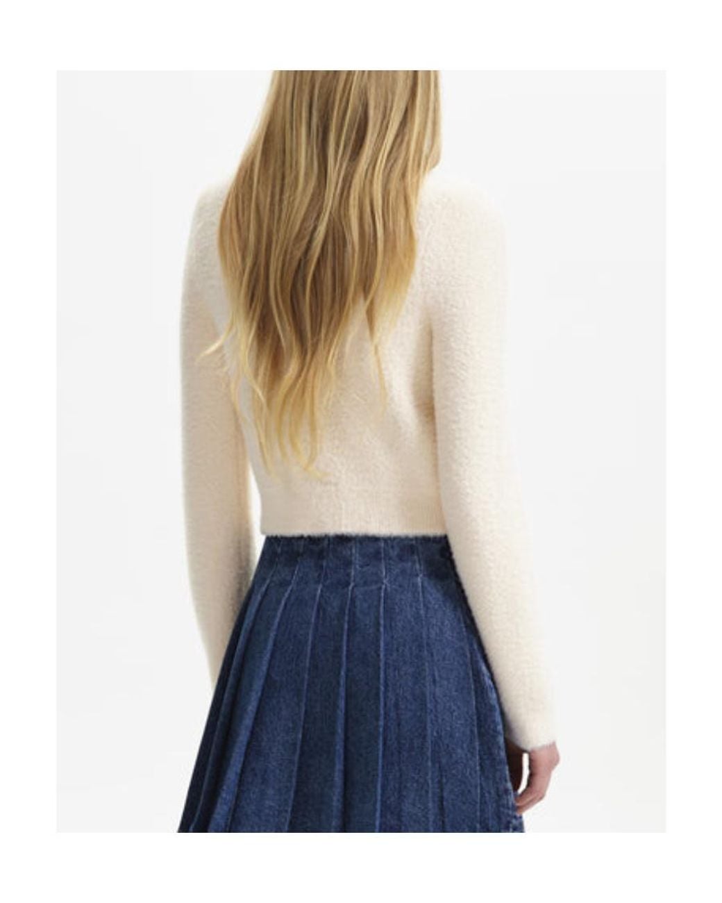 Self-Portrait Blue Faux Pearl-Embellished Cropped Cardigan