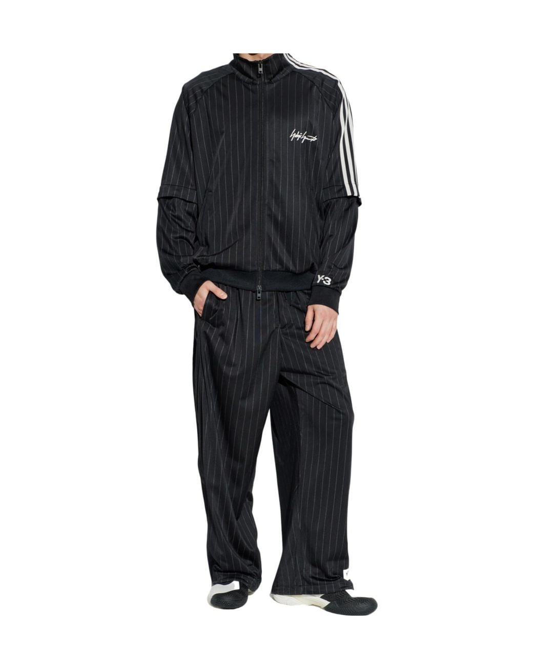 Y-3 Black Straight Leg Striped Sweatpants for men